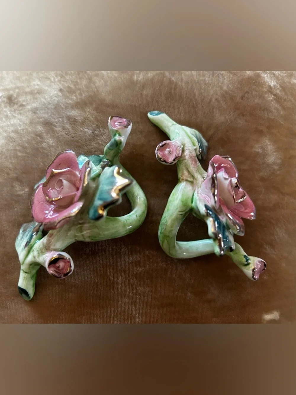 Porcelain Pink Rose Commodore Candle Holders